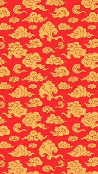 Oriental phone wallpaper, red cloud pattern background 