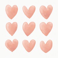 Pink watercolor heart psd set, cute love illustration