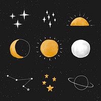 Cute hand drawn galaxy set psd