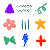 Colorful cute hand drawn psd set