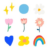 Colorful cute hand drawn psd set