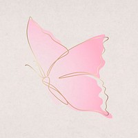 Beautiful butterfly sticker, pink gradient line art psd design