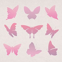 Flying butterfly sticker, pink gradient flat psd animal illustration set