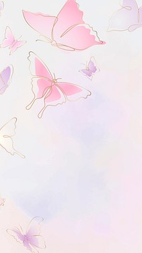 Butterfly phone wallpaper, pink aesthetic border vector animal illustration