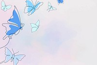 Aesthetic butterfly background, blue border, vector animal illustration