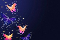 Sparkly butterfly background, aesthetic violet border, vector animal illustration