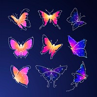 Glitter butterfly sticker, colorful aesthetic psd animal illustration set