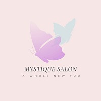 Aesthetic butterfly logo template, beauty salon business, creative psd design