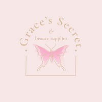 Grace’s Secret butterfly logo template, salon business, creative design psd with slogan