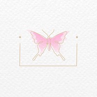 Flying butterfly clipart, pink gradient line art animal illustration