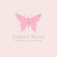 Grace’s Secret butterfly logo template, salon business, creative design vector with slogan