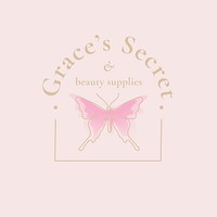 Grace’s Secret butterfly logo template, salon business, creative design vector with slogan