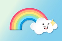 Happy rainbow element, cute weather clipart vector on blue background