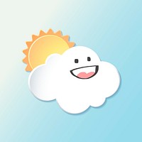 Happy smiling cloud element, cute weather clipart psd on blue background