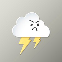 Paper angry storm element, cute weather clipart psd on grey background