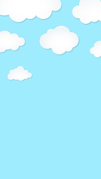 Day sky iPhone wallpaper, cute mobile background with light blue paper craft illustration vector