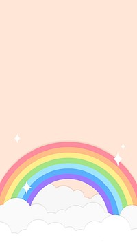 Rainbow mobile wallpaper, cute phone background with pastel orange paper cut illustration vector