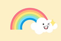 Happy rainbow element, cute weather clipart psd on yellow background