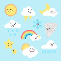 Weather element clipart psd set, flat design