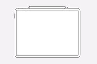 iPad, white screen, stylus charging on top, digital device illustration