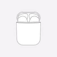 Wireless earbuds outline, white case, entertainment device psd illustration