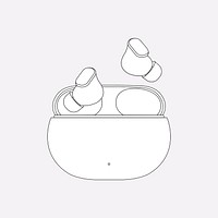 Wireless earbuds outline, entertainment device psd illustration