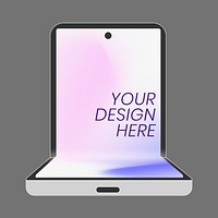 Gray foldable phone, blank screen, flip phone psd illustration