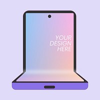 Purple foldable phone, blank screen, flip phone psd illustration
