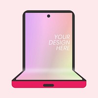 Pink foldable phone, blank screen, flip phone psd illustration