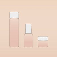 Gradient cosmetic bottle, beauty and skincare packaging psd illustration set