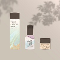 Skincare bottle  mockup vector set, beauty product packaging illustration