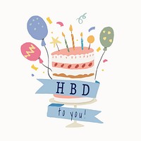 Birthday cake template sticker, cute banner graphic vector