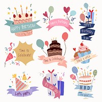 Celebration template sticker, birthday party psd set