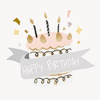 Birthday cake template sticker, cute banner graphic vector