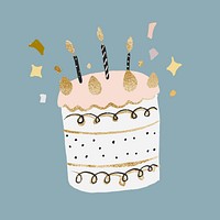 Birthday cake sticker, cute element graphic vector