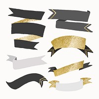 Aesthetic ribbon banner vector, glitter gold design set