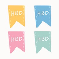 HBD badge sticker, decorative banner design vector