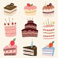 Cute dessert cake sticker psd set