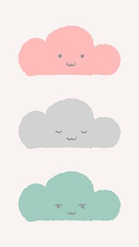 Cute cloud in doodle style set