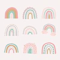 Cute rainbow in doodle style psd set