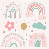 Doodle rainbow in cute style vector set