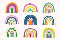 Colorful rainbow in funky doodle style vector set