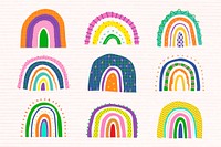 Colorful rainbow in funky doodle style psd set