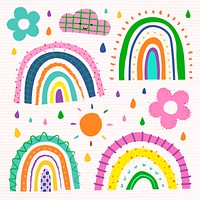 Rainbow in funky doodle style vector set