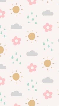 Cute doodle pattern mobile wallpaper, rain iPhone background vector