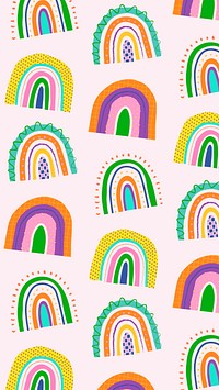 Funky doodle pattern mobile wallpaper, rainbow iPhone background vector
