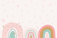 Rainbow background, cute doodle on pastel pink psd