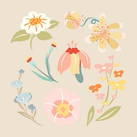 Pastel flower, spring clipart psd illustration set