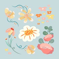 Pastel flower, spring clipart psd illustration set