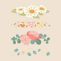 Flower divider, pastel cute sticker psd illustration set